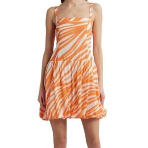Du Paradis Prunella bubble hem cotton minidress orange white size Medium M